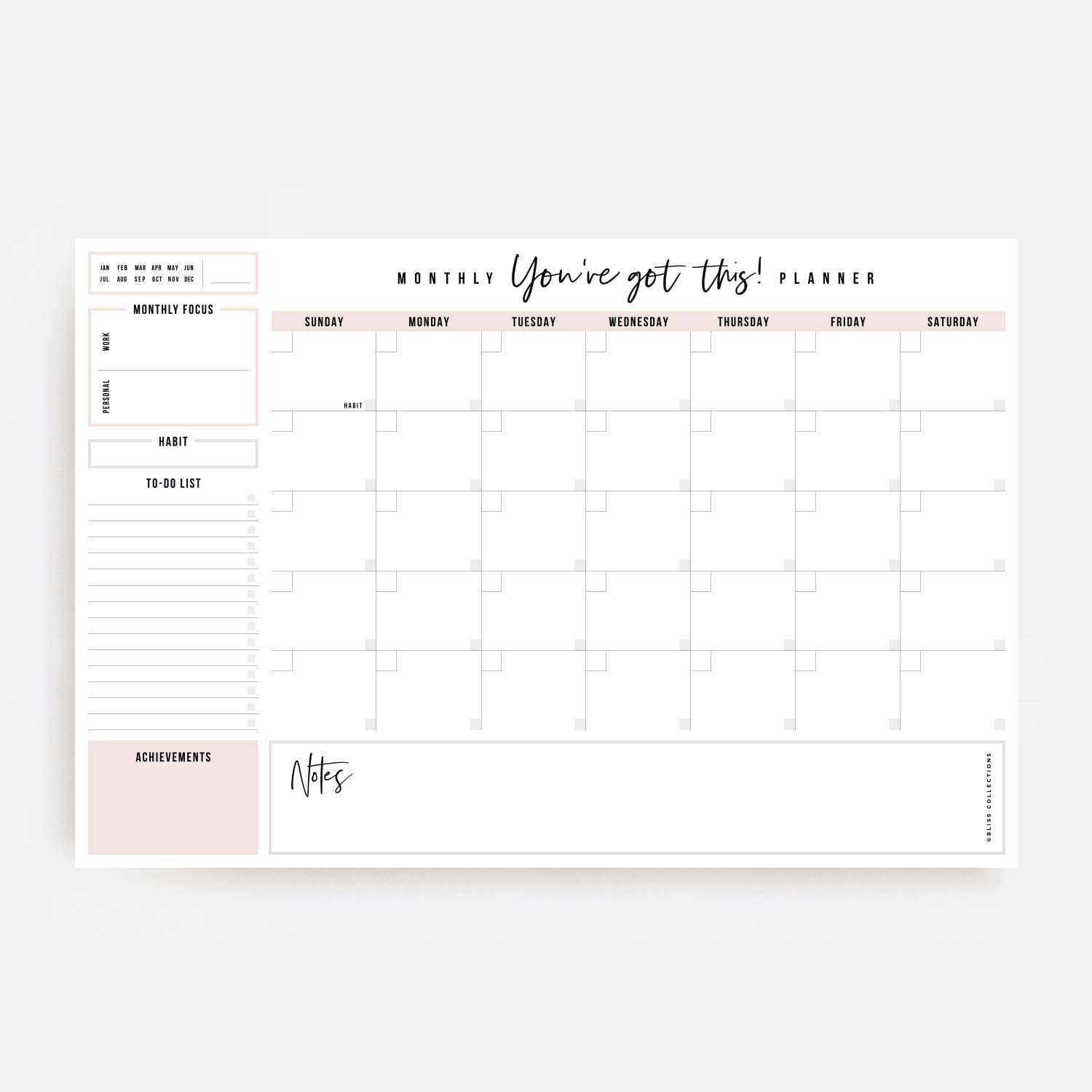 230527224436976_1 Bliss Collections Monthly Planner, "You've Got This", Undated Desk Calendar and Planner for Organizing and Scheduling Tasks, Productivity Tracker, Goals, Notes and To-Do Lists, 12"x18" (18 Sheets) - Image 1